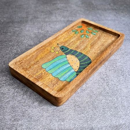 Handcrafted Mango Wood Peacock Hand Painted Tray